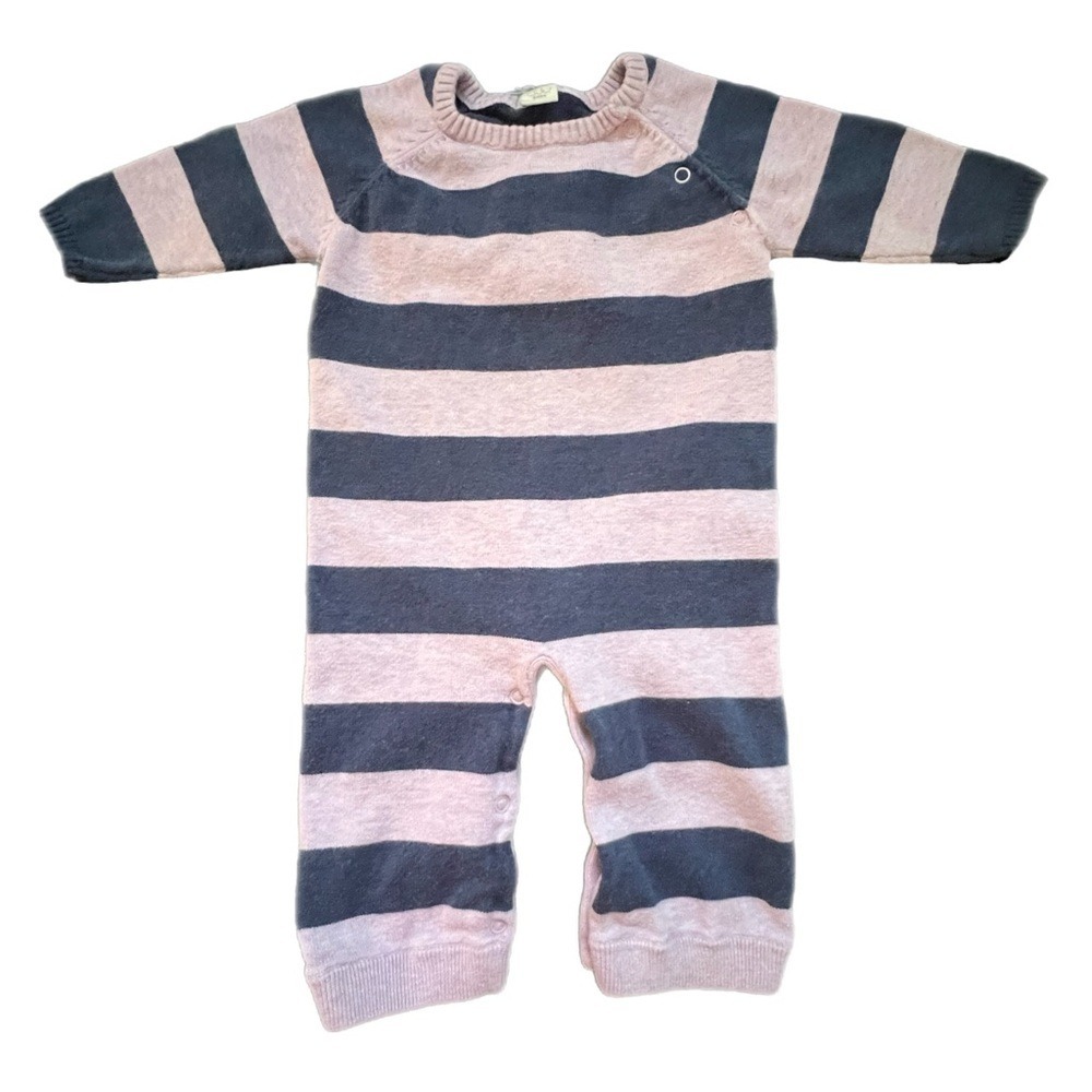 Egg Baby Romper Pink‎ Navy Blue Striped Knit One-Piece 6-12 Months